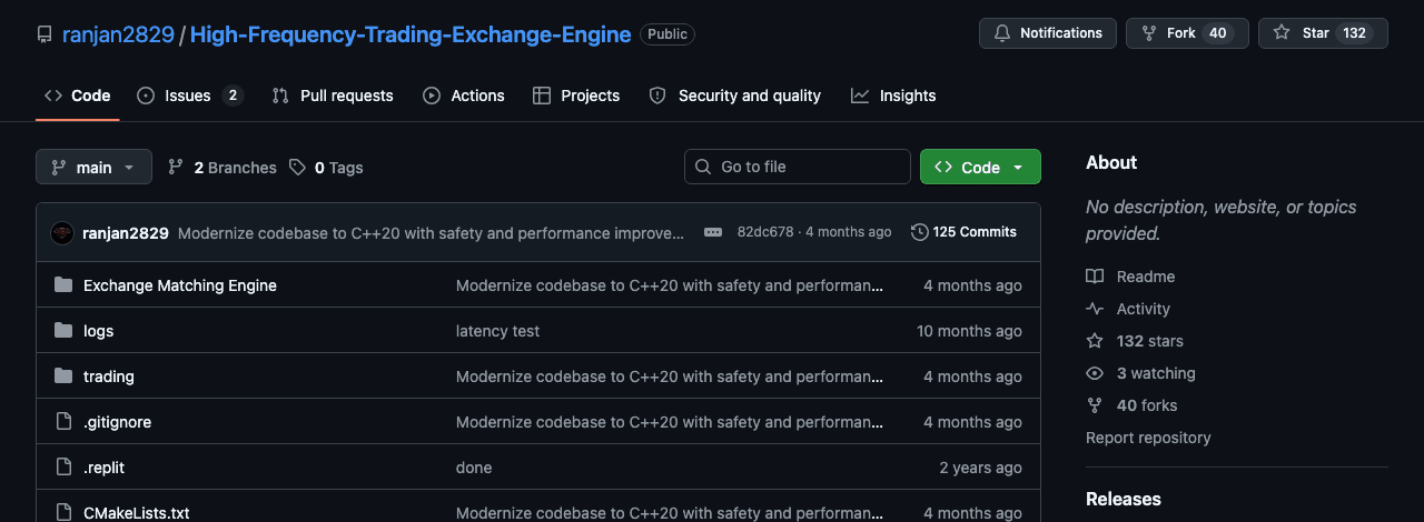 HFT Exchange Engine screenshot